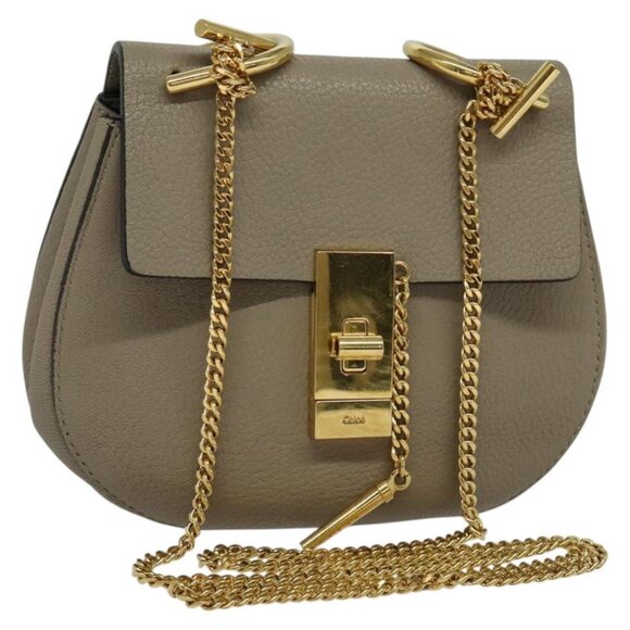 Chloe Handbags - Chloe Chain Drew Shoulder Bag Leather Gray Gold Auth